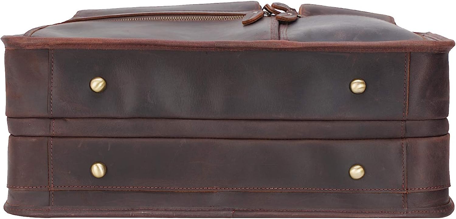 Men's Full Grain Leather Briefcase Large 17 Inch Business Travel Laptop Messenger Bag Tote with YKK Metal Zippers - Image 8
